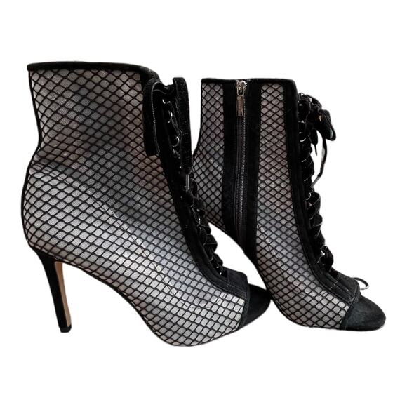 Gianni Bini Black Open Toe Lace Up Semi Sheer Boots Heels Sz 10 Witchygoth EUC - Picture 1 of 14